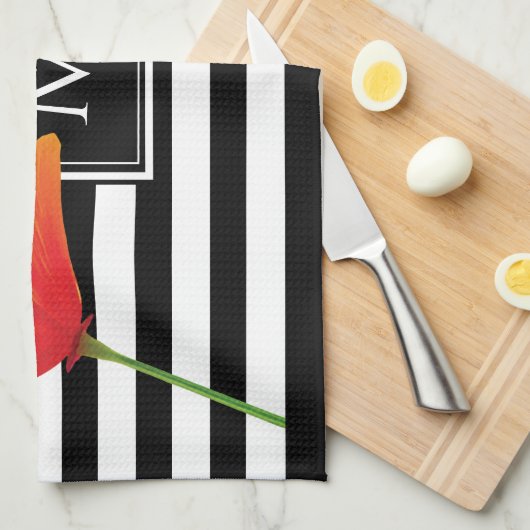 Monogram voor popy zwarte stripper theedoek (Quarter Fold)