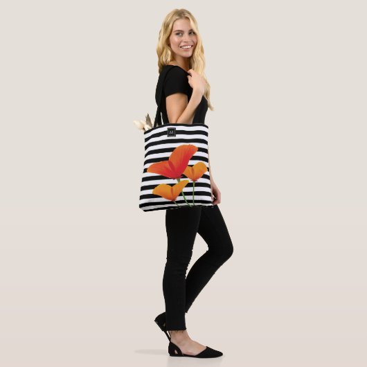 Monogram voor popy zwarte stripper tote bag (Op model)