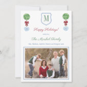 Monogram voor rode en groene familie Prettige fees Feestdagenkaart (Voorkant)