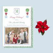 Monogram voor rode en groene familie Prettige fees Feestdagenkaart