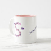 Monogram voor roze bloemkralen tweekleurige koffiemok (Voorkant links)