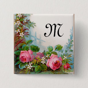 MONOGRAM VOOR rozen EN JASMINEN Vierkante Button 5,1 Cm