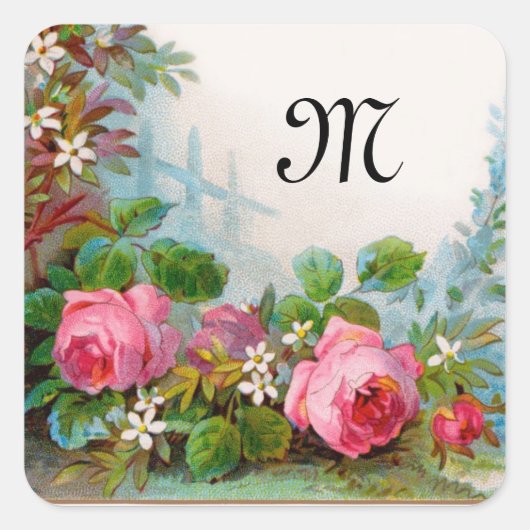 MONOGRAM VOOR rozen EN JASMINEN Vierkante Sticker (Voorkant)