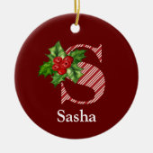 Monogram voor snoepsuikerriet Holly S Keramisch Ornament (Voorkant)