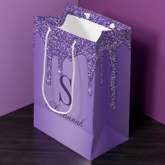 Monogram voor sparkle Paarse glitter Drift Medium Cadeauzakje