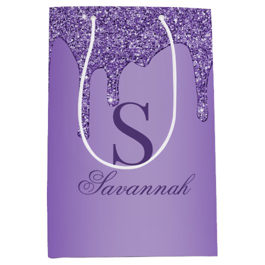 Monogram voor sparkle Paarse glitter Drift Medium Cadeauzakje (Voorkant)