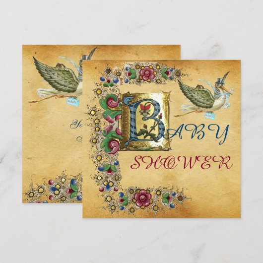 MONOGRAM VOOR STORKLICHAAM BABY SHOWER FLORAL PARC KAART (Voorkant / Achterkant)