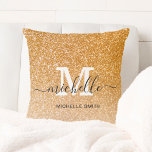 Monogram voor Trendy Chic Girly Kussen<br><div class="desc">Moderne Glam Gold Glitter Script Monogram Name Sierkussen</div>