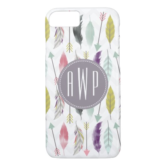 Monogram voor veren en pijlen Case-Mate iPhone case (Achterkant)