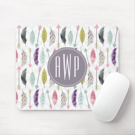 Monogram voor veren en pijlen muismat (Met muis)