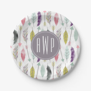 Monogram voor veren en pijlen papieren bordje