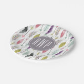 Monogram voor veren en pijlen papieren bordje (Gekanteld)