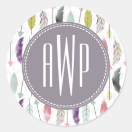 Monogram voor veren en pijlen ronde sticker