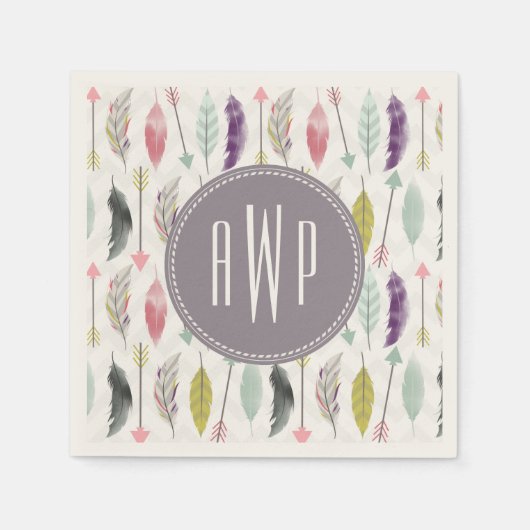 Monogram voor veren en pijlen servetten (Voorkant)