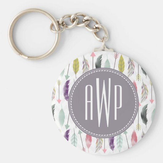 Monogram voor veren en pijlen sleutelhanger (Voorkant)