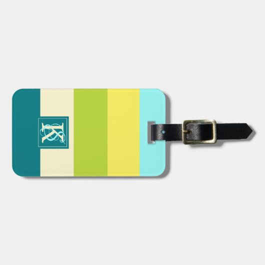 Monogram voor verse en gelukkige kleurige Stripes Bagagelabel (Voorkant horizontaal)
