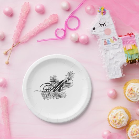 Monogram voor witte dennenaalden papieren bordje (Feest)