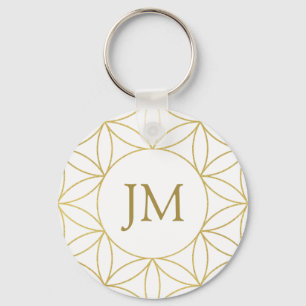 Monogram voor witte en goudbloem sleutelhanger