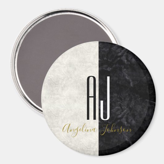 Monogram voor witte Initialen met witte tinten Magneet (Voorkant / Achterkant)