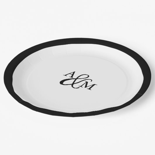 Monogram voor zwart-wit ampersand papieren bordje (Gekanteld)