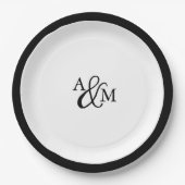 Monogram voor zwart-wit ampersand papieren bordje (Voorkant)