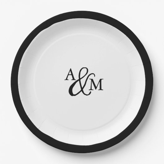 Monogram voor zwart-wit ampersand papieren bordje (Voorkant)