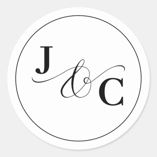 Monogram voor zwart-wit ampersand ronde sticker (Voorkant)