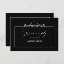 Monogram voor zwart-wit-Floral-rand bruiloft RSVP Kaartje