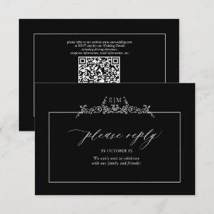 Monogram voor zwart-wit-Floral-rand bruiloft RSVP Kaartje