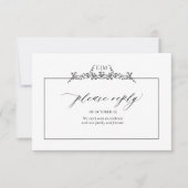 Monogram voor zwart-wit-Floral-rand bruiloft RSVP Kaartje (Voorkant)