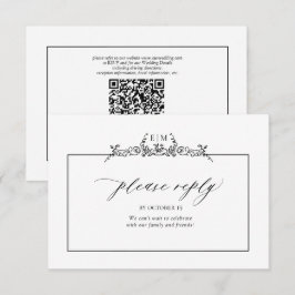 Monogram voor zwart-wit-Floral-rand bruiloft RSVP Kaartje