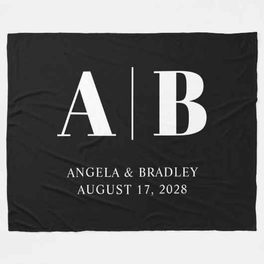 Monogram voor zwart-witbruiloft fleece deken (Voorkant (Horizontaal))