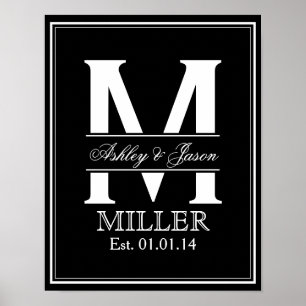 Monogram voor zwart-witbruiloft poster