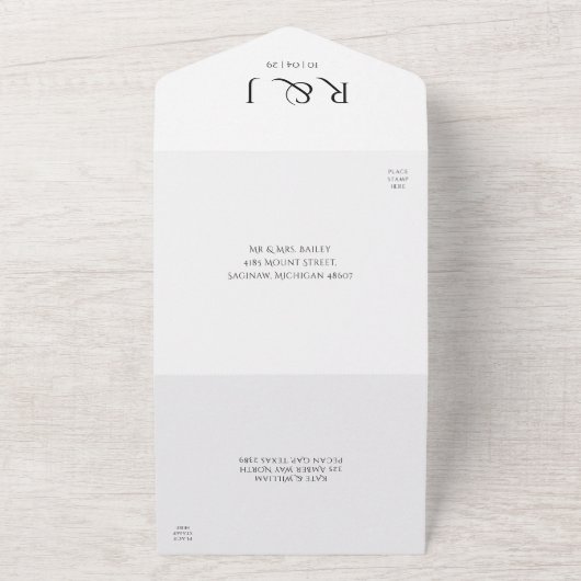 Monogram voor zwart-witdatum Monogram All In One Uitnodiging (Buitenkant)