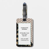 Monogram voor zwarte en goudbijen en roze honingra bagagelabel (Achterkant verticaal)