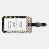 Monogram voor zwarte en goudbijen en roze honingra bagagelabel (Achterkant horizontaal)