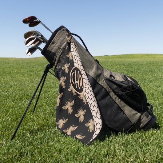 Monogram voor zwarte en goudbijen en roze honingra golfhanddoek (Groen)