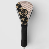 Monogram voor zwarte en goudbijen en roze honingra golfheadcover (Voorkant)
