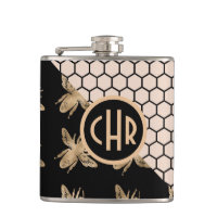 Monogram voor zwarte en goudbijen en roze honingra