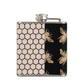 Monogram voor zwarte en goudbijen en roze honingra heupfles (Achterkant)