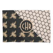 Monogram voor zwarte en goudbijen en roze honingra kussensloop (Voorkant)