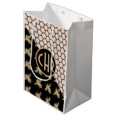 Monogram voor zwarte en goudbijen en roze honingra medium cadeauzakje (Voorkant Gekanteld)
