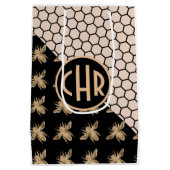 Monogram voor zwarte en goudbijen en roze honingra medium cadeauzakje (Achterkant)