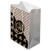 Monogram voor zwarte en goudbijen en roze honingra medium cadeauzakje (Achterkant Gekanteld)