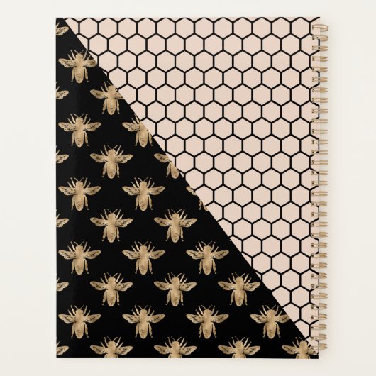 Monogram voor zwarte en goudbijen en roze honingra planner (Achterkant)