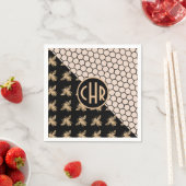 Monogram voor zwarte en goudbijen en roze honingra servet (Insitu)