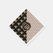 Monogram voor zwarte en goudbijen en roze honingra servet (Hoek)