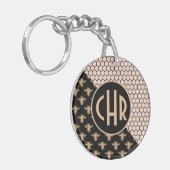 Monogram voor zwarte en goudbijen en roze honingra sleutelhanger (Voorkant Links)
