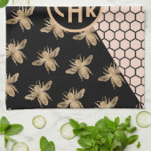 Monogram voor zwarte en goudbijen en roze honingra theedoek (Gevouwen)