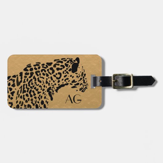 Monogram voor zwarte en gouden jaguar bagagelabel (Voorkant horizontaal)